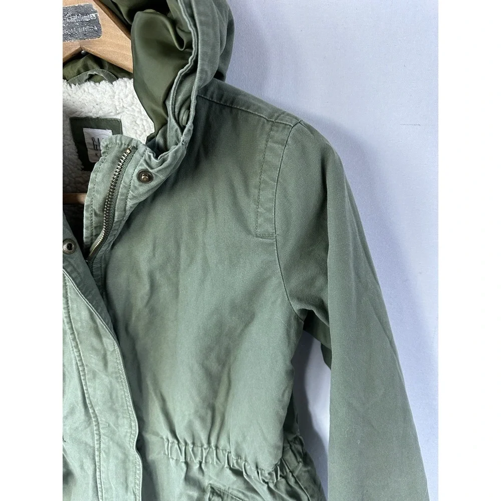 GAP Utility Army Jacket Hooded Fleece Lined Green Kid's Sz XL
